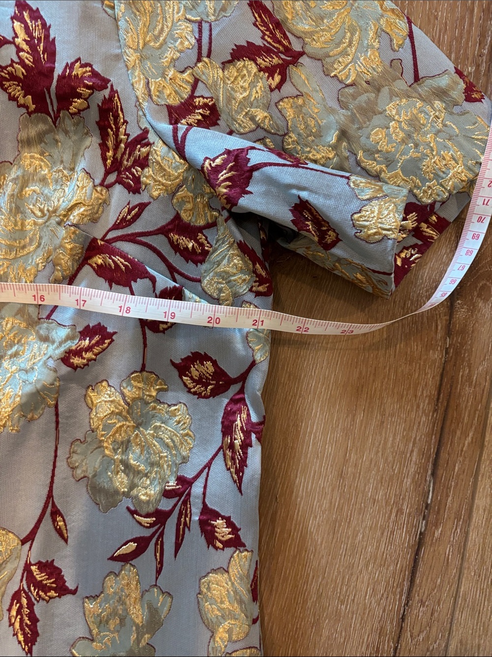 Pomander Place Light Blue Jacquard Mini Dress with Gold & Burgundy Floral - Picture 7 of 7